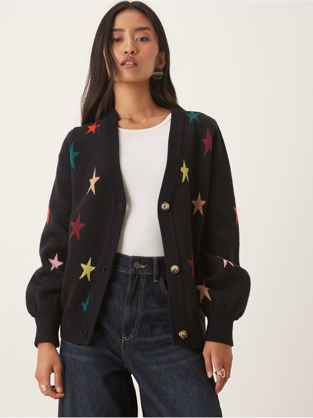 NWT Never Fully Dressed multi-color star knit cardigan in black